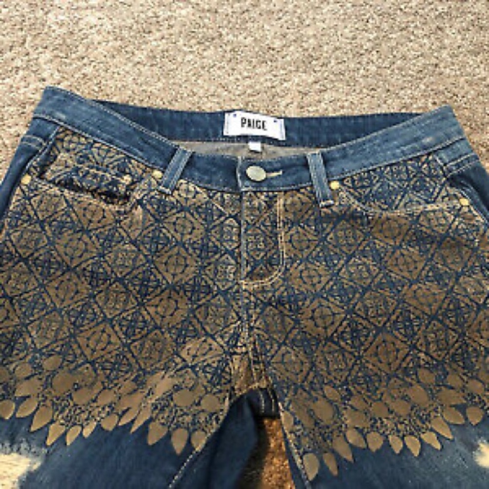Paige Womens Embroidered Distressed Front Jeans